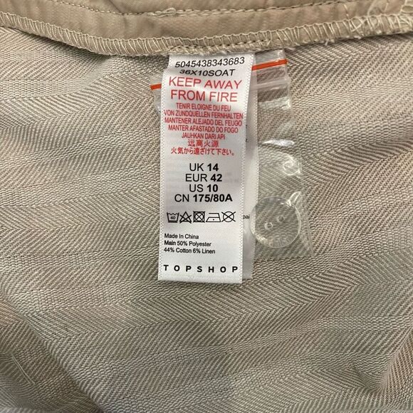 TopShop Herringbone Lightweight Wide Leg High Waist Trousers Sz 10 Oatmeal NWT - Picture 7 of 8